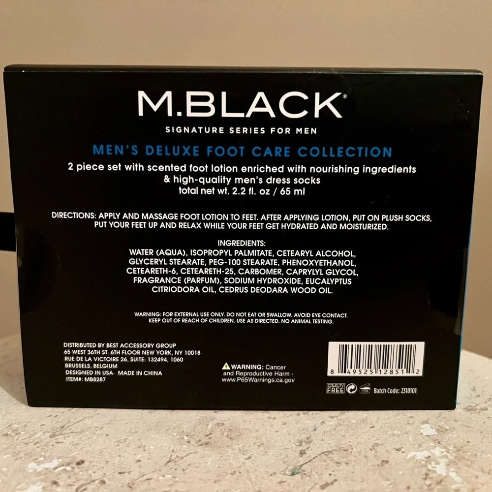 M. Black Gray Mustache Men's Socks & Foot Lotion Set